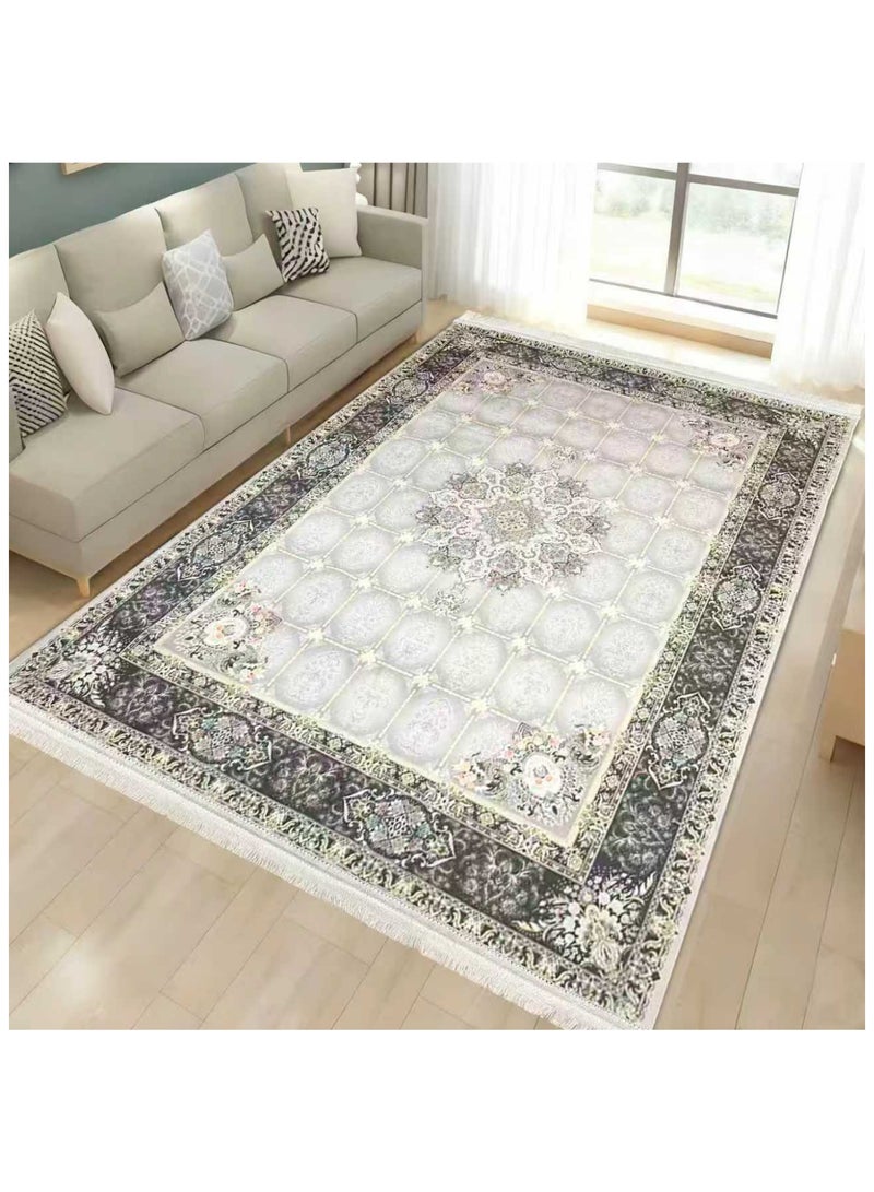 SMART HOME Large padded floor mat with a soft velvet surface and non-slip backing - Living room rug - Majlis rug - Lounge rug - Luxurious decorative rug - Elegant rug with modern patterns for living rooms and majlis - Size 400x300cm - Suitable for everyday use and entertaining - Image 1